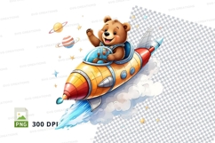 Teddy bear astronaut flying in space rocket clipart png Product Image 1