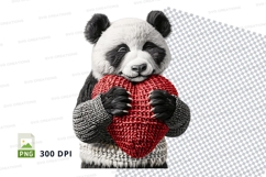 Cute knitted panda clipart holding heart in snow Product Image 1