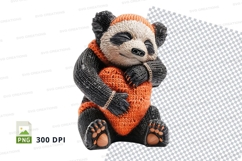 Cute panda clipart sitting knitted orange scarf PNG Product Image 1