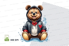 Cute teddy bear clipart sitting in rain transparent PNG Product Image 1