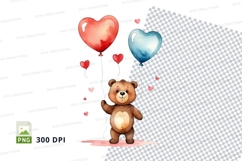 Cute teddy bear with heart balloons clipart transparent back Product Image 1