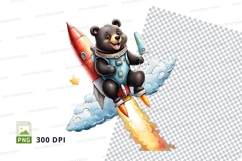 Cute teddy bear astronaut flying rocket in space clipart Product Image 1