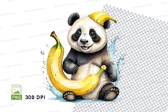 Cute panda eating banana clipart illustration png Product Image 1