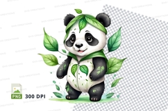 Cute panda clipart eating bamboo leaves transparent PNG Product Image 1