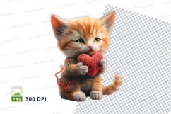 Cute ginger kitten holding strawberry clipart png Product Image 1