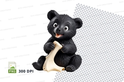 Cute black teddy bear holding honey clipart png transparent Product Image 1