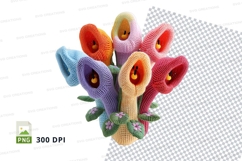 Colorful crochet flowers bouquet clipart transparent PNG Product Image 1