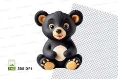 Cute black teddy bear clipart sitting isolated on white back Product Image 1