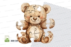 Cute brown teddy bear puzzle clipart transparent PNG Product Image 1