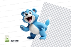 Happy blue cartoon bear running clipart transparent PNG Product Image 1