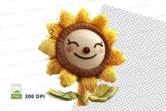 Cute sunflower clipart smiling face yellow crochet handmade Product Image 1