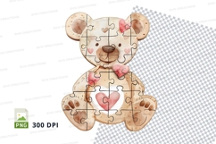 Cute teddy bear clipart with heart puzzle pieces transparent Product Image 1