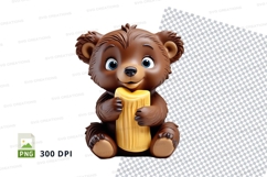 Cute brown teddy bear eating banana clipart png Product Image 1