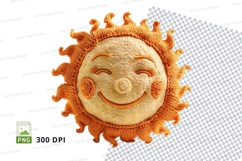 Handcrafted wooden sun clipart smiling face transparent PNG Product Image 1