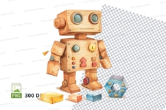 3D cardboard robot clipart holding globe and tools Product Image 1