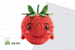 Cute strawberry clipart PNG happy fruit character isolated Product Image 1