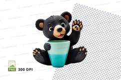 Cute cartoon bear holding blue cup clipart png Product Image 1