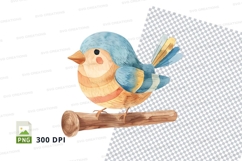 Blue bird clipart perched on wooden branch isolated PNG Product Image 1