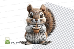 Cute knitted squirrel clipart holding acorn, cozy winter cra Product Image 1