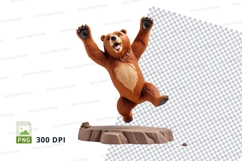 Cartoon bear jumping happy 3D clipart PNG transparent Product Image 1
