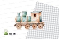 Vintage green steam train clipart isolated on white backgrou Product Image 1