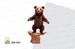 Cute brown teddy bear balancing on wooden stool clipart Product Image 1