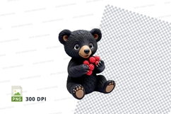 Cute black teddy bear holding red heart clipart PNG Product Image 1