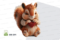 Cute knitted squirrel holding red heart clipart PNG high res Product Image 1