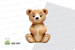 Cute brown teddy bear clipart sitting isolated transparent P Product Image 1
