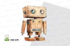 Wooden robot clipart standing isolated transparent backgroun Product Image 1