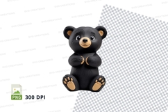 Black teddy bear clipart sitting cute isolated transparent P Product Image 1