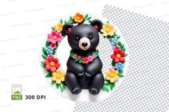 Cute bear with floral wreath clipart isolated transparent PN Product Image 1