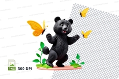 Cute cartoon bear with butterflies in nature clipart png Product Image 1