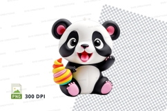 Cute panda clipart holding ice cream isolated on white backg Product Image 1