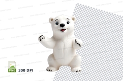 Cute white polar bear clipart waving on transparent backgrou Product Image 1