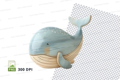 Cartoon whale clipart jumping from wooden barrel 300 DPI PNG Product Image 1