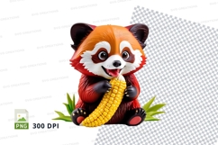 Red panda eating bamboo clipart illustration cute animal Product Image 1