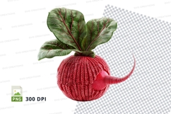Handmade red yarn ball with green crochet leaf clipart png Product Image 1