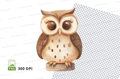 Cute wooden owl clipart png isolated on white background Product Image 1