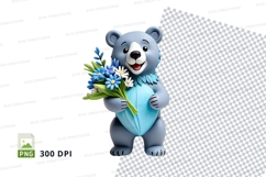 Cute blue teddy bear holding flowers clipart png transparent Product Image 1