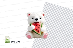 White teddy bear holding watermelon clipart transparent PNG Product Image 1