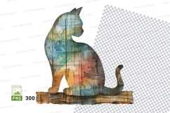 Colorful cat clipart sitting on wooden log isolated PNG Product Image 1