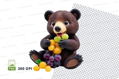 Cute brown teddy bear holding colorful fruits clipart png Product Image 1