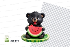 Cute black teddy bear holding watermelon slice clipart png Product Image 1
