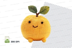 Cute yellow knitted apple clipart PNG happy fruit illustrati Product Image 1