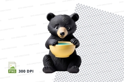 Cute black bear holding honey pot clipart png illustration Product Image 1