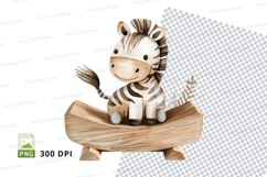 Cute zebra plush in wooden canoe clipart illustration Product Image 1