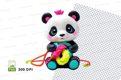 Cute panda clipart toy with bow and balloons transparent PNG Product Image 1