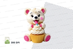 Cute teddy bear clipart holding cupcake with icing on white Product Image 1