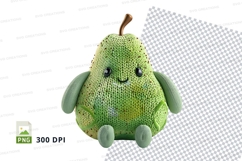 Cute green pear knitted clipart PNG isolated happy fruit Product Image 1